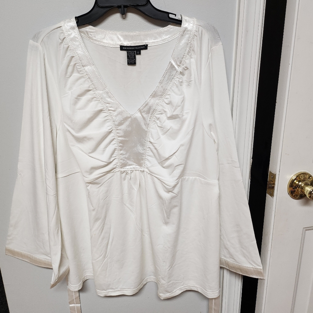 QVC Kim Parrish white tie pullover shirt, size 1X NEW